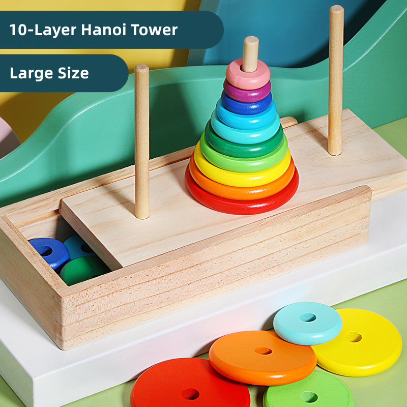 Đồ Chơi Tháp Gỗ 10 Tầng Xếp Tháp Hanoi Phát Triển Trí Tuệ Cho Bé