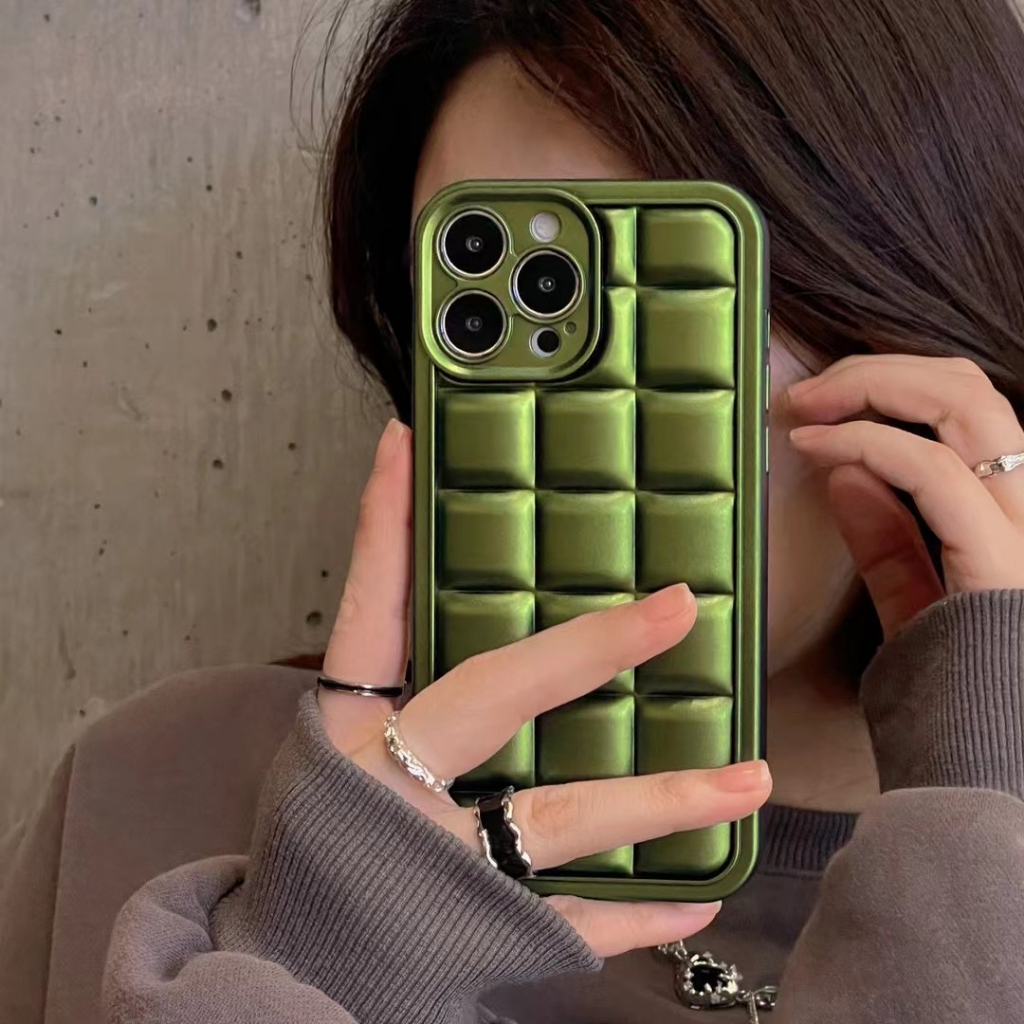 Ốp Điện Thoại IMD Họa Tiết Lưới Vuông Màu Xanh Lá 3D Thời Trang Cho iphone 14PROMAX 14PLUS 13 pro max 12 pro max 11 pro max xs max xr x