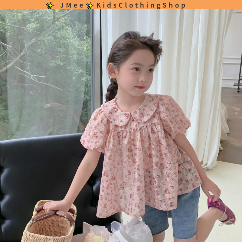 Áo Sơ Mi Tay Ngắn Cổ Búp Bê In Họa Tiết Hoa Dành Cho Bé Gái 3-14 Tuổi