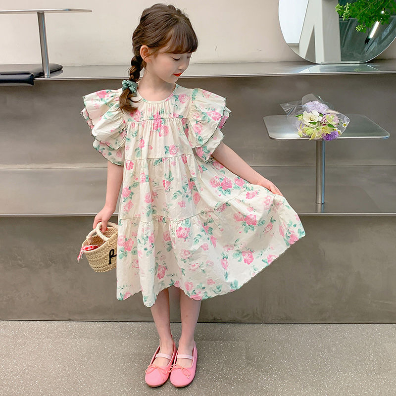 Đầm Công Chúa Tay Xòe In Hoa Nhỏ Thời Trang Hàn Quốc Cho Bé Gái 3-14 Tuổi
