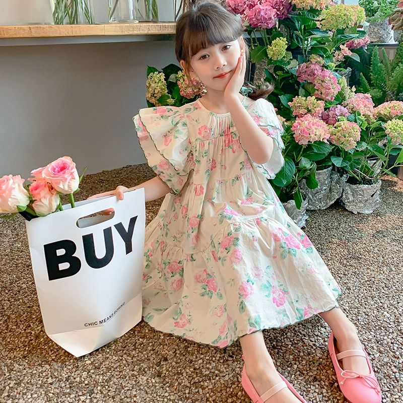 Đầm Công Chúa Tay Xòe In Hoa Nhỏ Thời Trang Hàn Quốc Cho Bé Gái 3-14 Tuổi