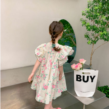 Đầm Công Chúa Tay Xòe In Hoa Nhỏ Thời Trang Hàn Quốc Cho Bé Gái 3-14 Tuổi