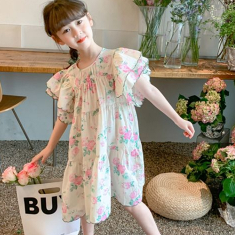 Đầm Công Chúa Tay Xòe In Hoa Nhỏ Thời Trang Hàn Quốc Cho Bé Gái 3-14 Tuổi