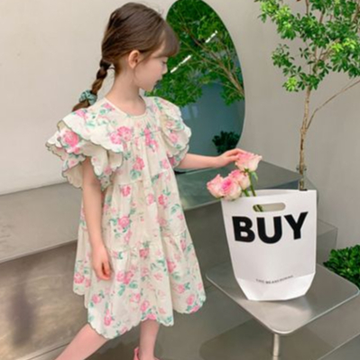 Đầm Công Chúa Tay Xòe In Hoa Nhỏ Thời Trang Hàn Quốc Cho Bé Gái 3-14 Tuổi