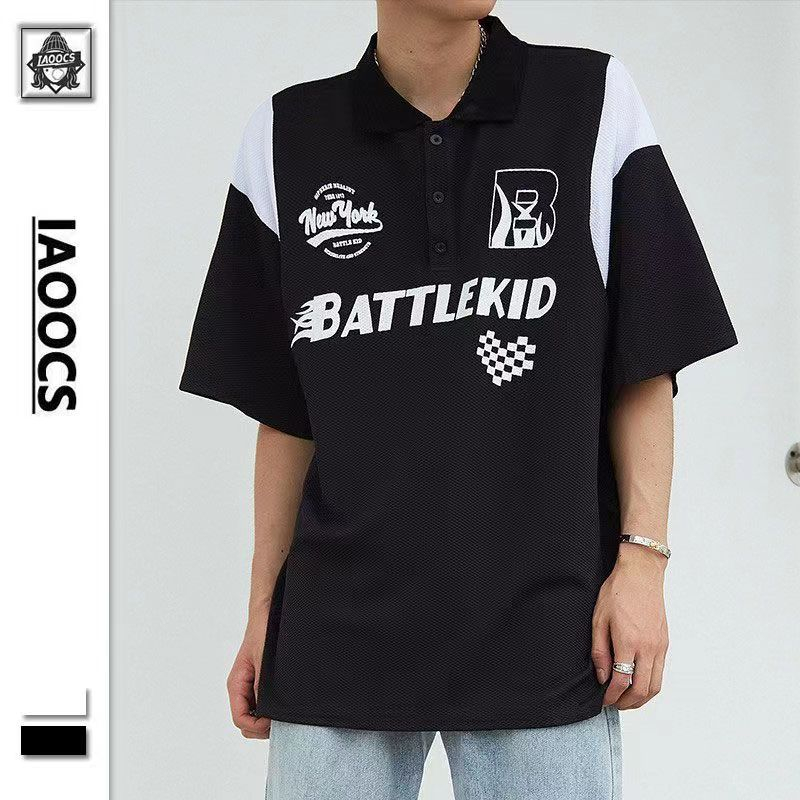 Áo Thun Polo Ngắn Tay Phối Màu Đen Trắng Phong Cách Hip Hop Hàn Quốc Thời Trang Cho Nam Nữ sọc và họa tiết đẹp nổi bật thể hiện cá tính