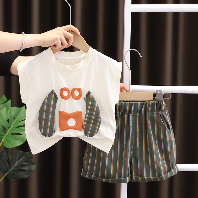 Set Đồ Mùa Hè 2 Món Gồm Áo cotton Sát Nách Cổ Tròn In Hình Hoạt Hình + Quần Ngắn Thời Trang Cho Bé Sơ Sinh