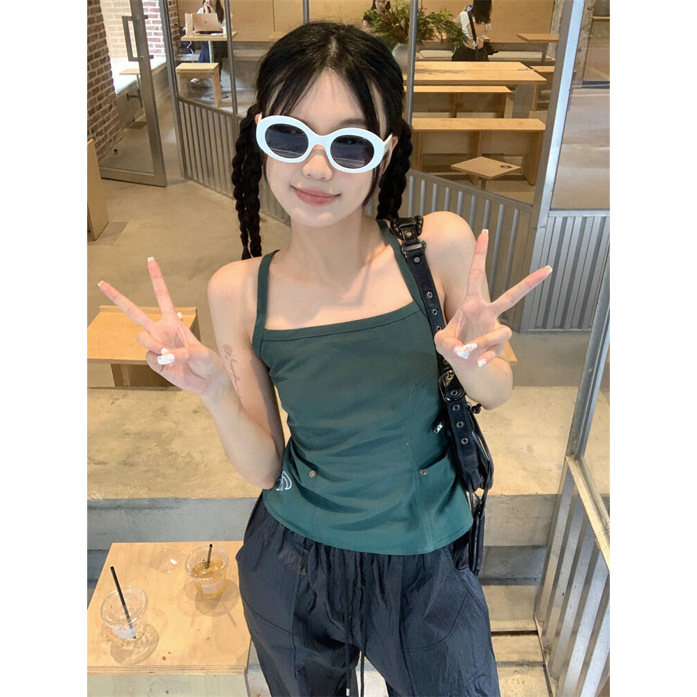 【JMWOMEN】Hot Girl Áo Yếm Dây Chéo Cổ Yếm Màu Xanh Lá Cây Cho Nữ