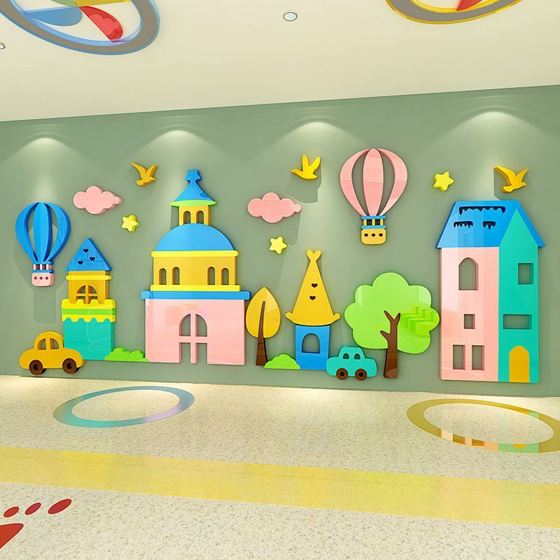Balo phim hoạt hình thị trấn acrylic ba chiều dán tường tự dính che xấu xí làm đẹp trang trí tường lớp học mẫu giáo sân chơi dán tường