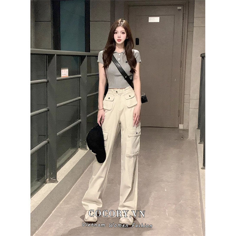 Cocory vn Quần Jean Ống Rộng Thời Trang Retro Mỹ Cho Nữ