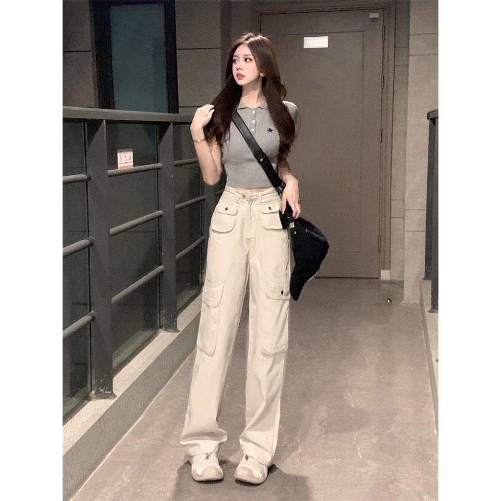 Cocory vn Quần Jean Ống Rộng Thời Trang Retro Mỹ Cho Nữ