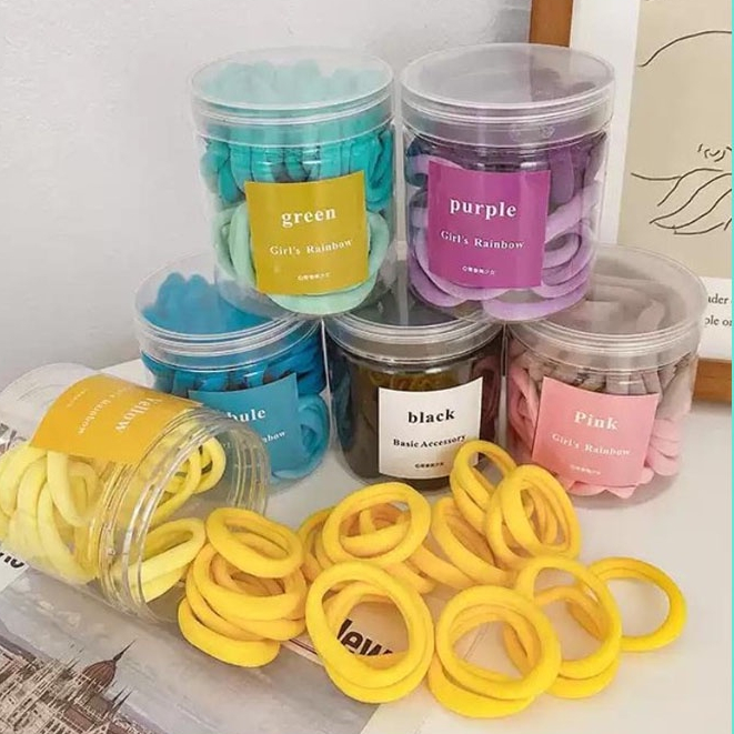 Set 50 dây thun buộc tóc co giãn nhiều màu sắc