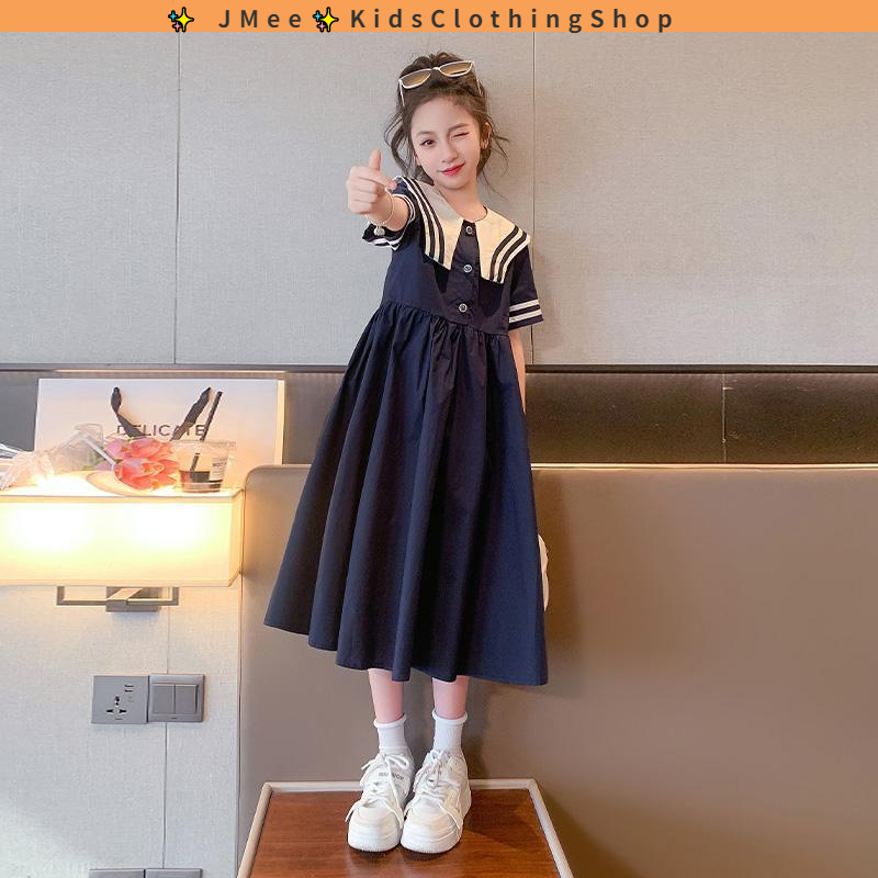 Đầm Tay Ngắn Phong Cách Hàn Quốc Thời Trang Mùa Hè Xinh Xắn Cho Bé Gái 3-14 Tuổi