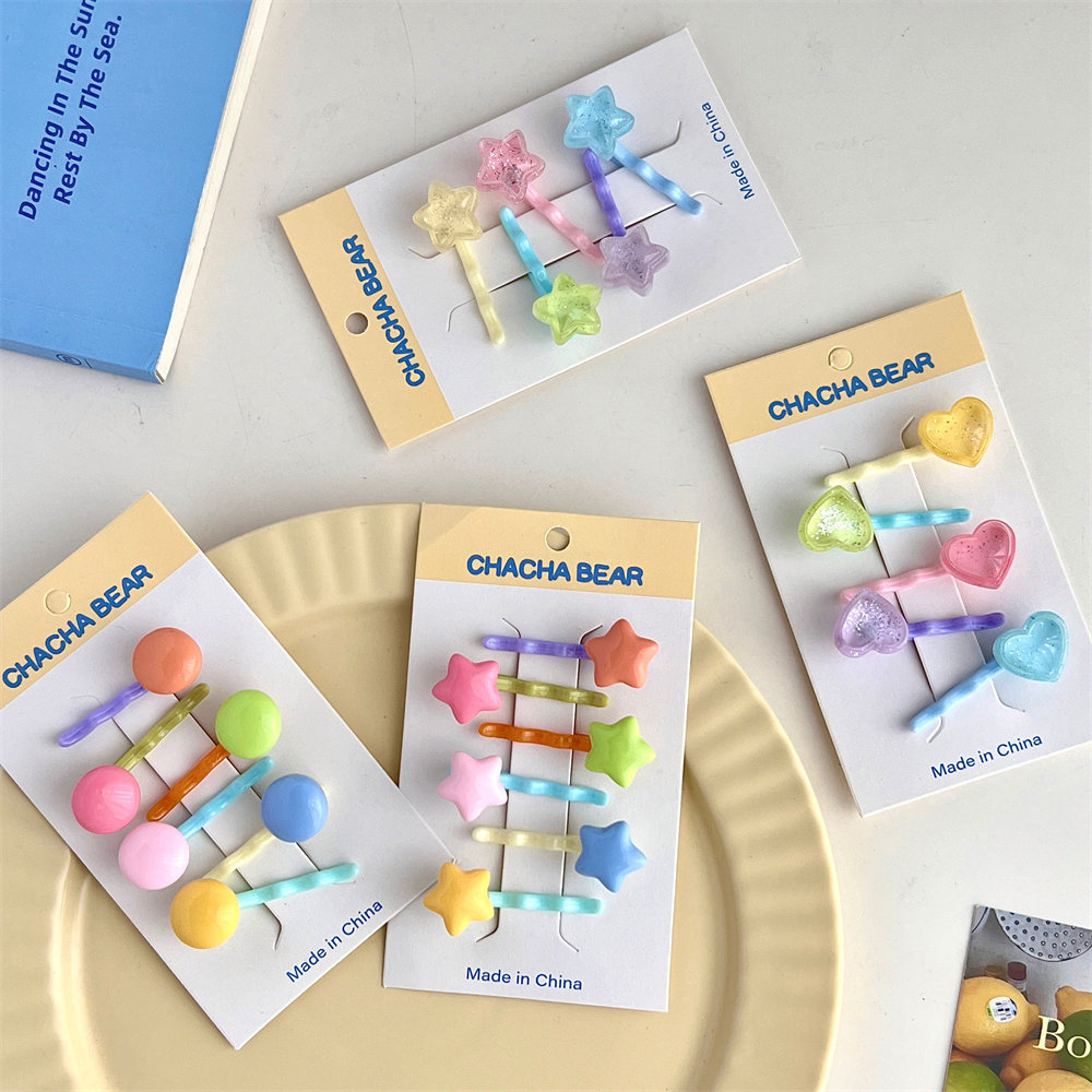 Set 6 Kẹp Tóc Hình Ngôi Sao / Trái Tim Màu Sắc Ngọt Ngào Dễ Thương Cho Nữ