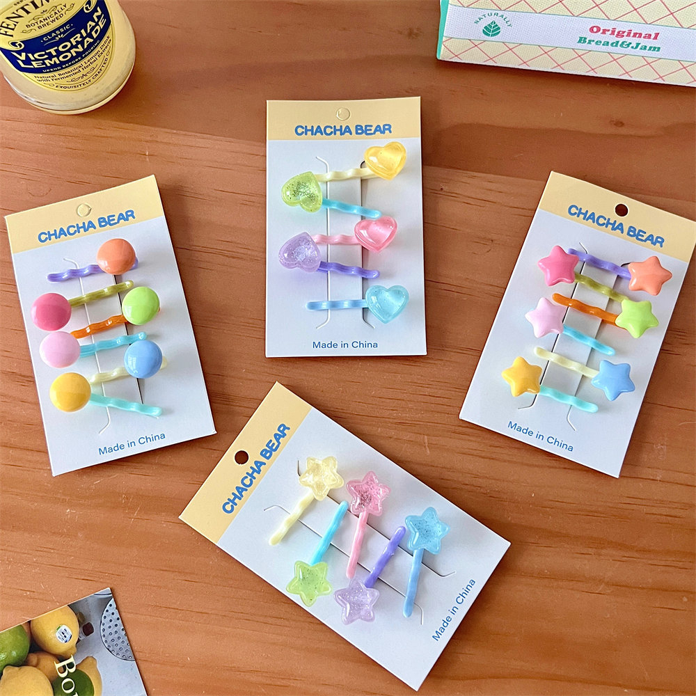 Set 6 Kẹp Tóc Hình Ngôi Sao / Trái Tim Màu Sắc Ngọt Ngào Dễ Thương Cho Nữ