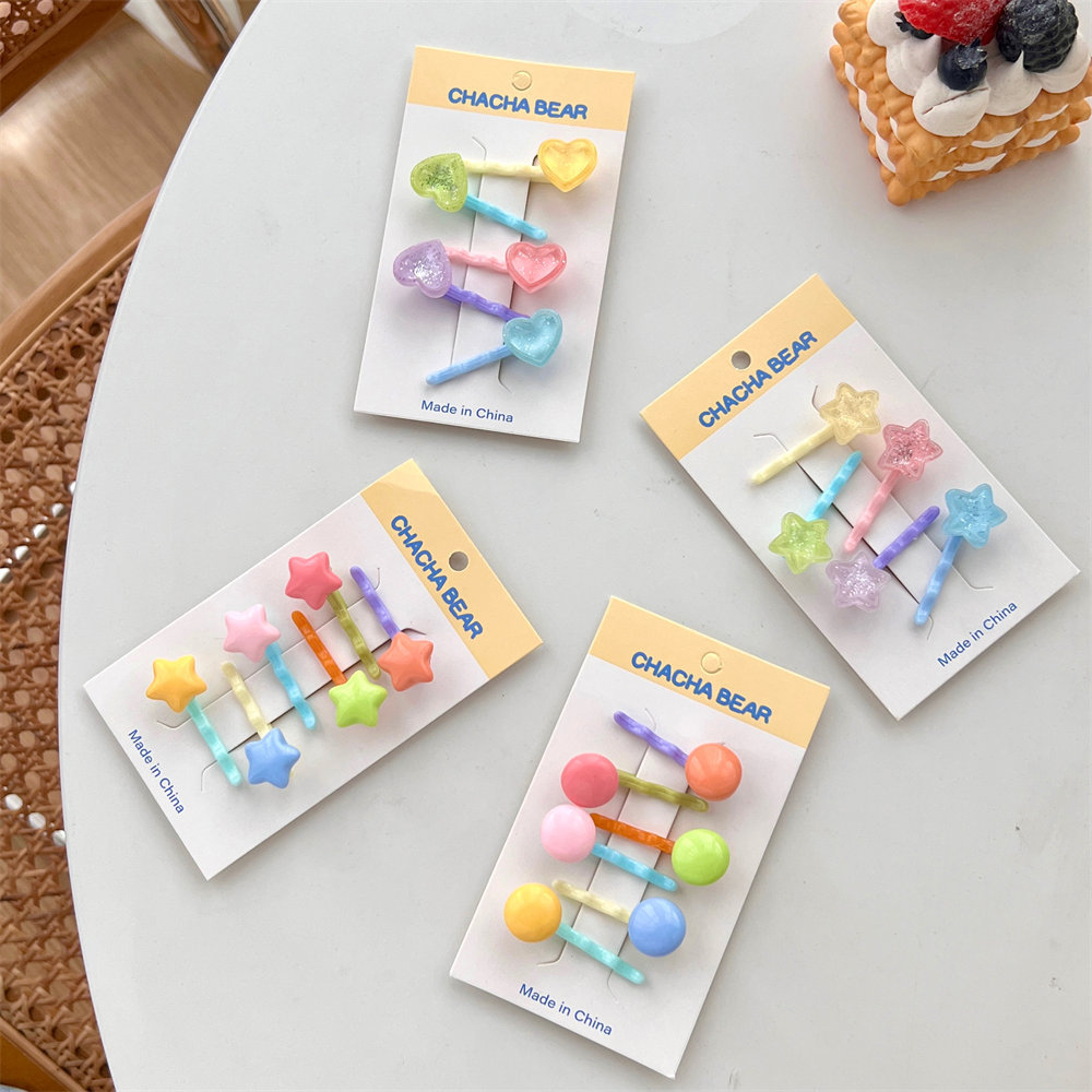 Set 6 Kẹp Tóc Hình Ngôi Sao / Trái Tim Màu Sắc Ngọt Ngào Dễ Thương Cho Nữ
