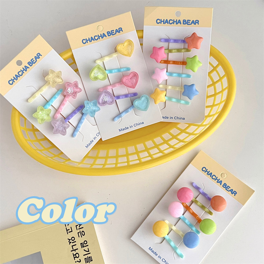 Set 6 Kẹp Tóc Hình Ngôi Sao / Trái Tim Màu Sắc Ngọt Ngào Dễ Thương Cho Nữ