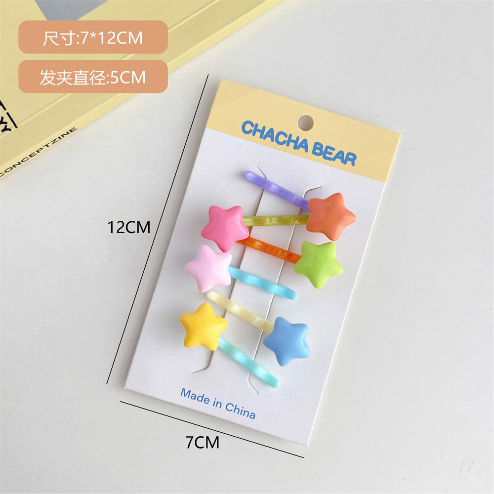 Set 6 Kẹp Tóc Hình Ngôi Sao / Trái Tim Màu Sắc Ngọt Ngào Dễ Thương Cho Nữ