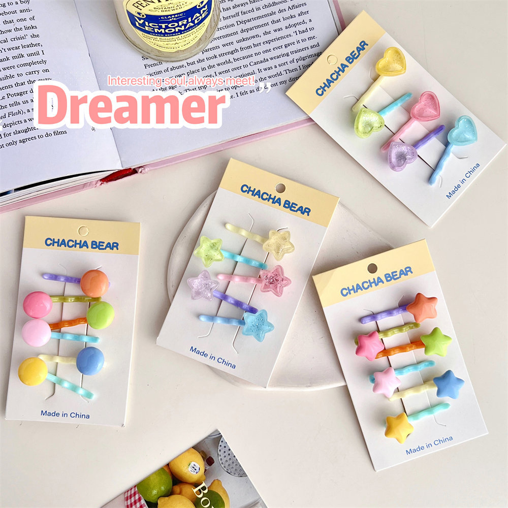 Set 6 Kẹp Tóc Hình Ngôi Sao / Trái Tim Màu Sắc Ngọt Ngào Dễ Thương Cho Nữ