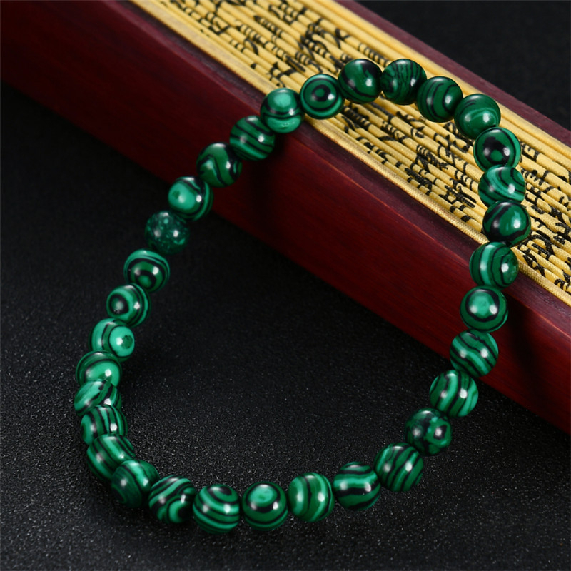 Vòng Tay Hạt Đá Malachite Xanh Dương / Đen Sọc Đen 6-12mm