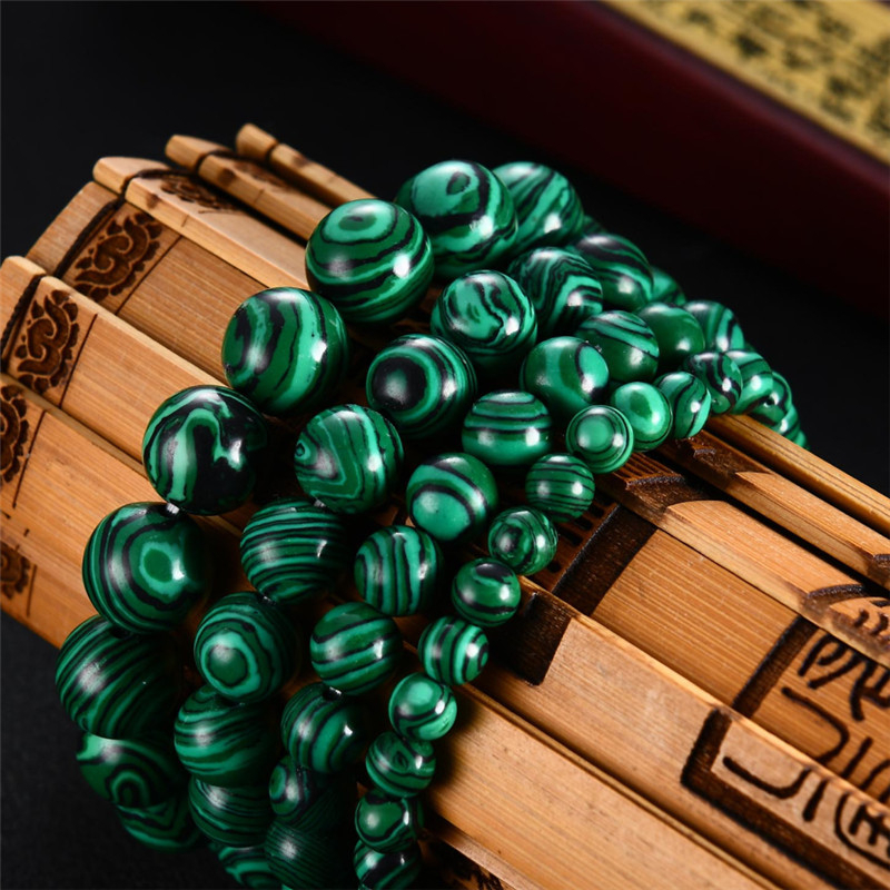 Vòng Tay Hạt Đá Malachite Xanh Dương / Đen Sọc Đen 6-12mm