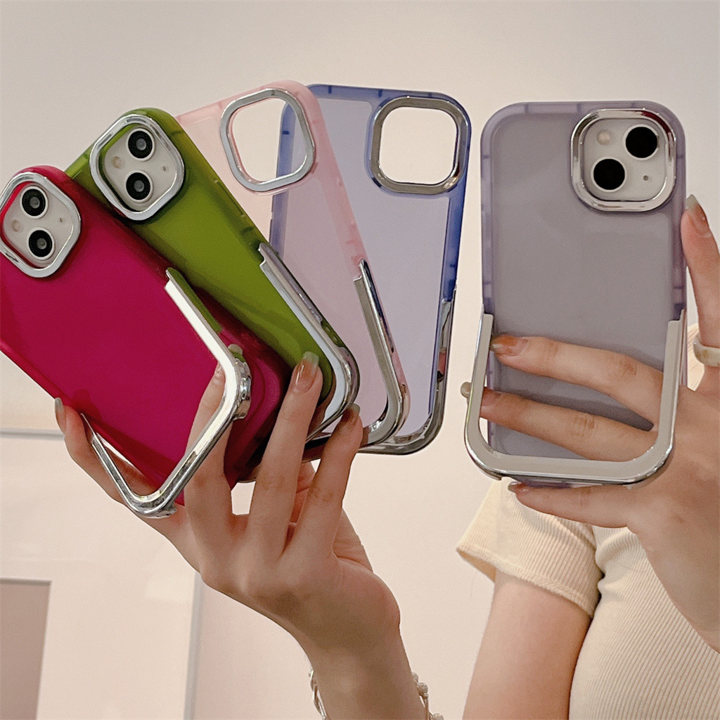 Ốp Điện Thoại TPU Mềm Trong Suốt Mạ Điện + Giá Đỡ Cho iphone 14 Pro Max 13 Pro Max 12 Pro Max