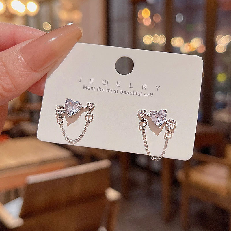 Bông Tai Mạ Bạc 925 Hình Mũi Tên / Trái Tim Đính Đá Zircon Tinh Tế Thời Trang Cho Nữ