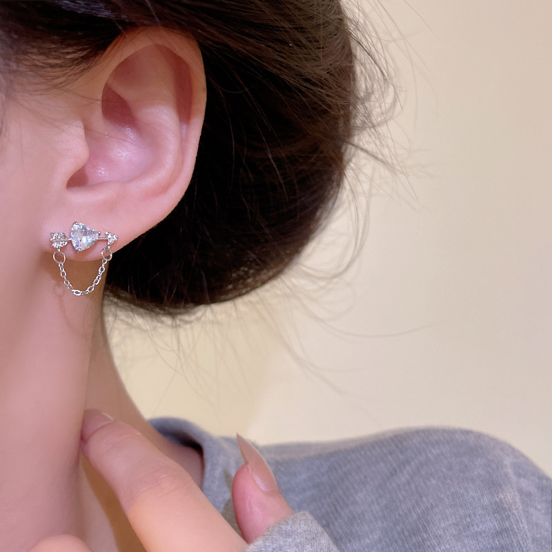 Bông Tai Mạ Bạc 925 Hình Mũi Tên / Trái Tim Đính Đá Zircon Tinh Tế Thời Trang Cho Nữ