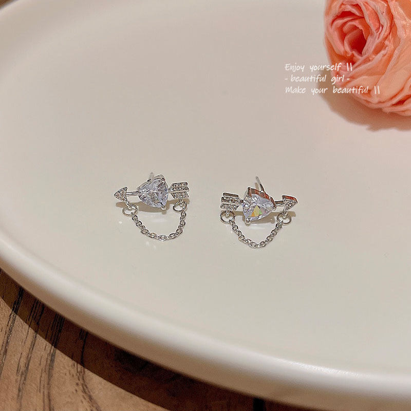 Bông Tai Mạ Bạc 925 Hình Mũi Tên / Trái Tim Đính Đá Zircon Tinh Tế Thời Trang Cho Nữ