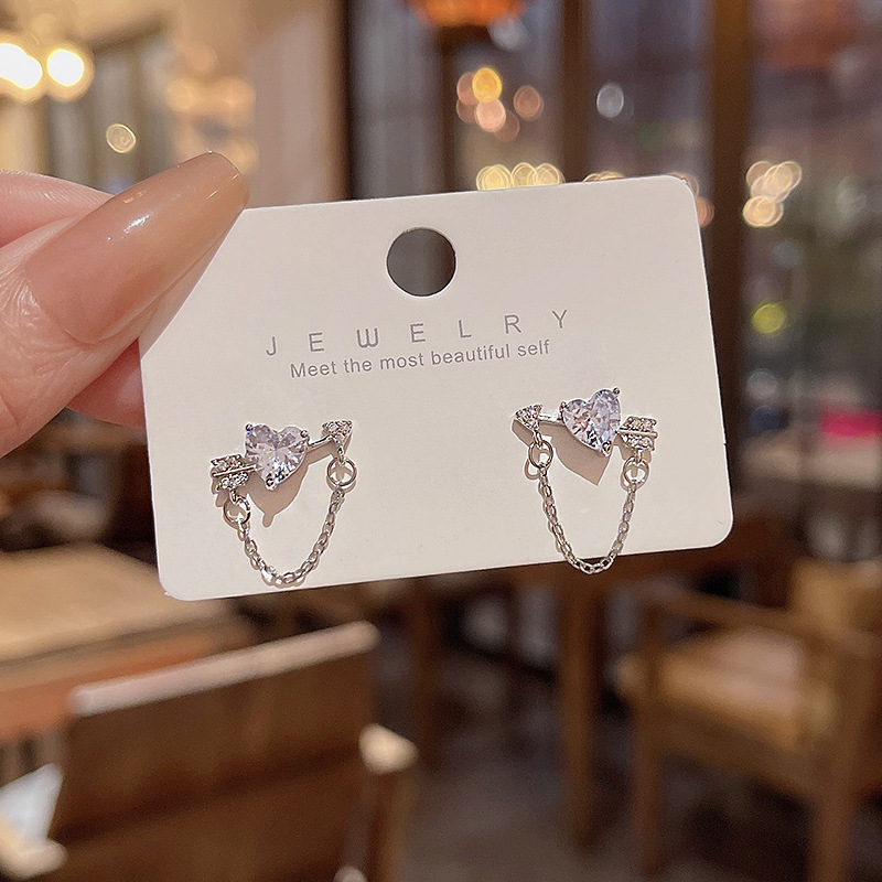 Bông Tai Mạ Bạc 925 Hình Mũi Tên / Trái Tim Đính Đá Zircon Tinh Tế Thời Trang Cho Nữ