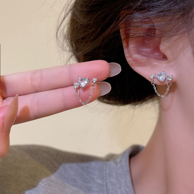 Bông Tai Mạ Bạc 925 Hình Mũi Tên / Trái Tim Đính Đá Zircon Tinh Tế Thời Trang Cho Nữ