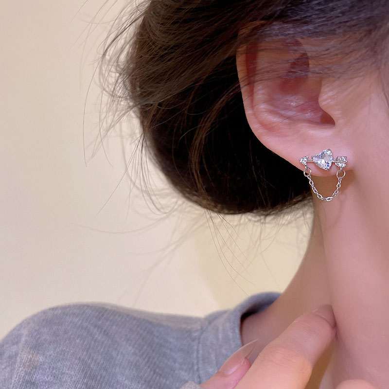 Bông Tai Mạ Bạc 925 Hình Mũi Tên / Trái Tim Đính Đá Zircon Tinh Tế Thời Trang Cho Nữ