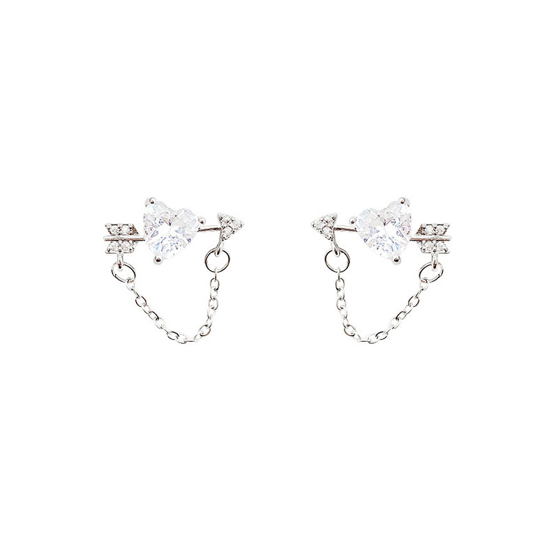 Bông Tai Mạ Bạc 925 Hình Mũi Tên / Trái Tim Đính Đá Zircon Tinh Tế Thời Trang Cho Nữ