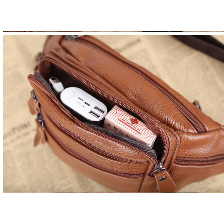 Túi đeo hông thể thao chất liệu da thật đa năng