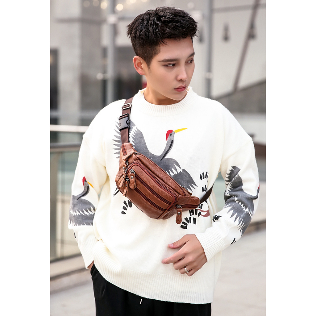 Túi đeo hông thể thao chất liệu da thật đa năng