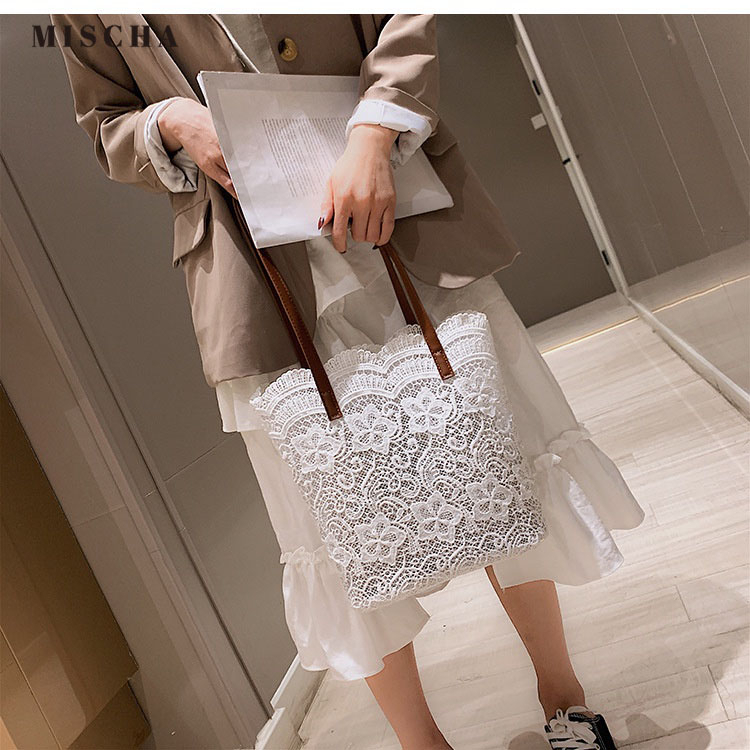 MISCHA Túi Xách Nữ Vải Ren Thời Trang Hàn Quốc Xinh Xắn