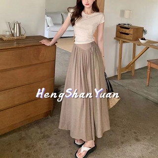 Đầm dài ống rộng eo cao phong cách pháp thanh lịch cho nữ