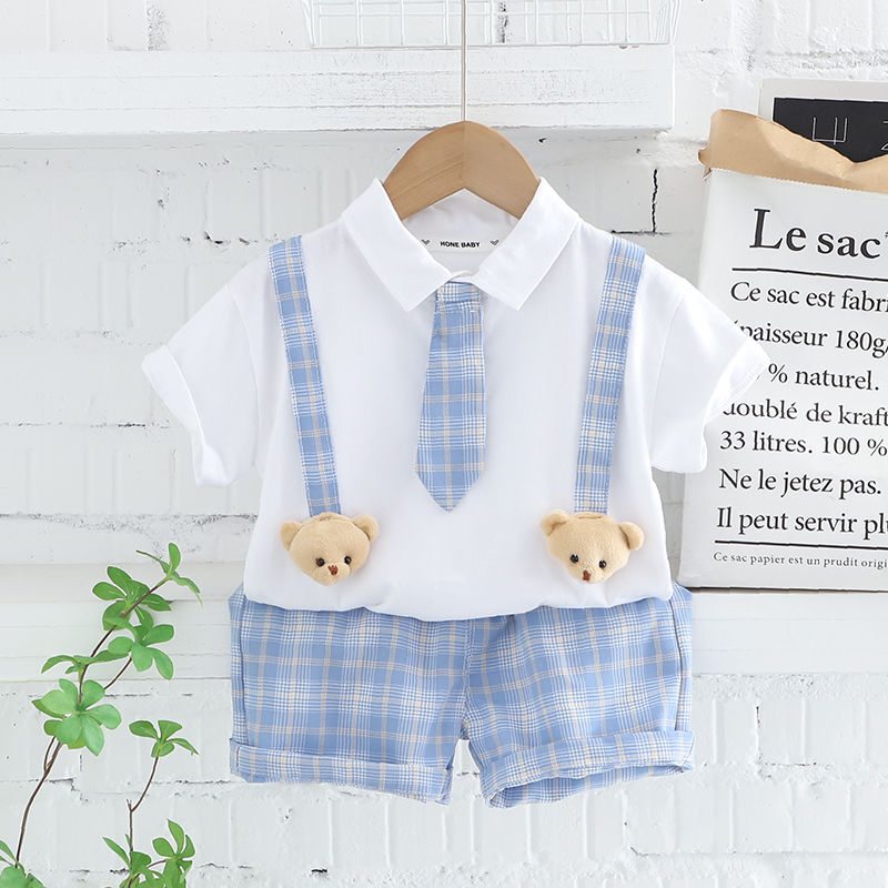 Set Đồ Mùa Hè 2 Món Gồm Áo Sơ Mi Cotton Sọc Caro + Quần Ngắn Thời Trang Cho Bé Trai / Gái