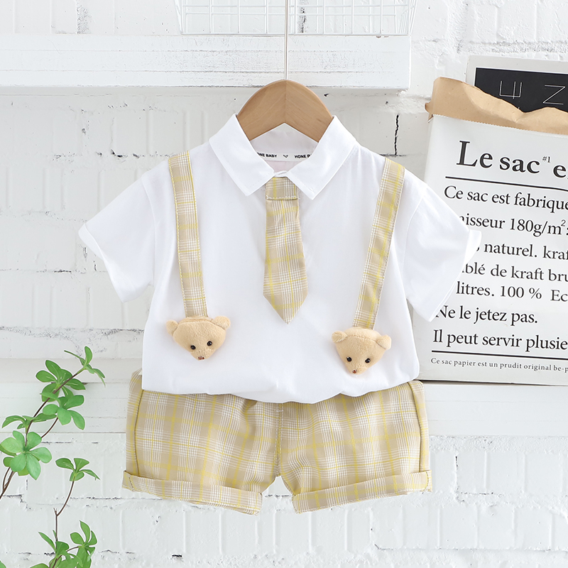 Set Đồ Mùa Hè 2 Món Gồm Áo Sơ Mi Cotton Sọc Caro + Quần Ngắn Thời Trang Cho Bé Trai / Gái