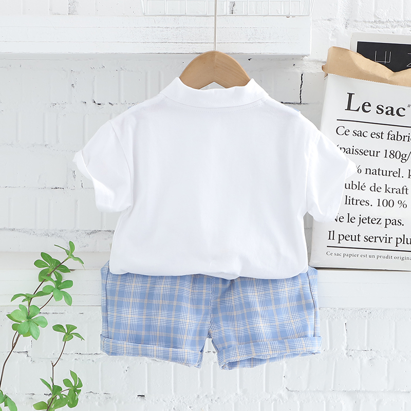 Set Đồ Mùa Hè 2 Món Gồm Áo Sơ Mi Cotton Sọc Caro + Quần Ngắn Thời Trang Cho Bé Trai / Gái