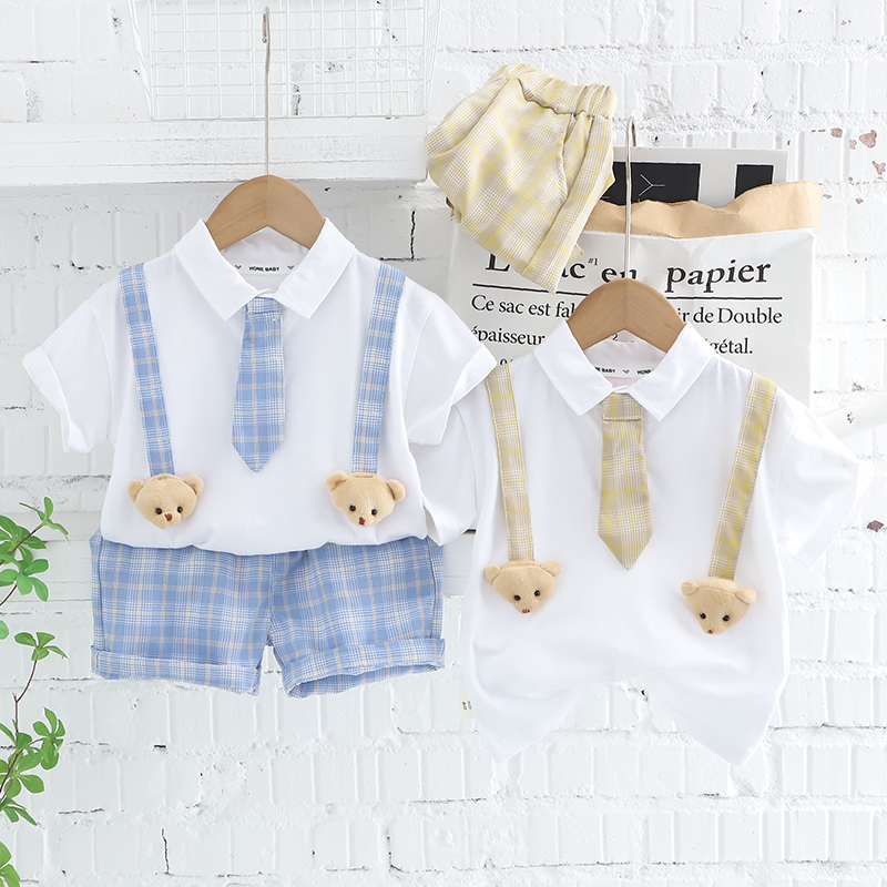 Set Đồ Mùa Hè 2 Món Gồm Áo Sơ Mi Cotton Sọc Caro + Quần Ngắn Thời Trang Cho Bé Trai / Gái