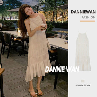 DannieWan váy nữ đầm dài đầm dài váy 2 dây dáng dài A22M1PU