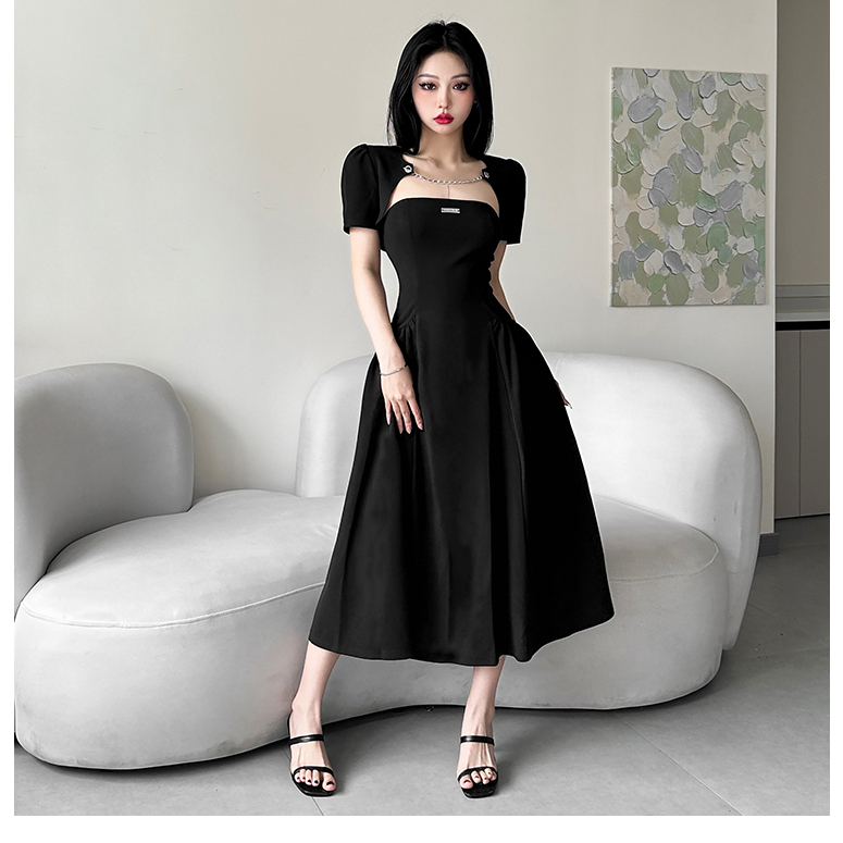 Klalien Đầm Dài Phối Khăn Choàng Đen Bí Ẩn Trang Trọng Quyến Rũ Cho Nữ