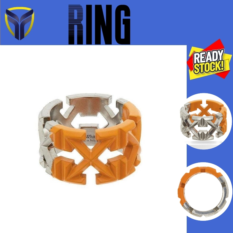 Nhẫn Off-White Bằng Thép Titan Hai Màu Bạc / Cam Sang Trọng Phong Cách Punk Hiphop Cổ Điển Y2K Dành Cho Nam Nữ