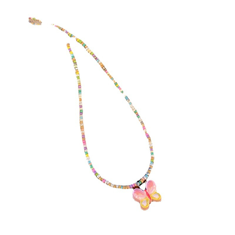 Vòng cổ Xâu Hạt Nhiều Màu Hình Bướm Y2K Thời Trang Cho Nữ