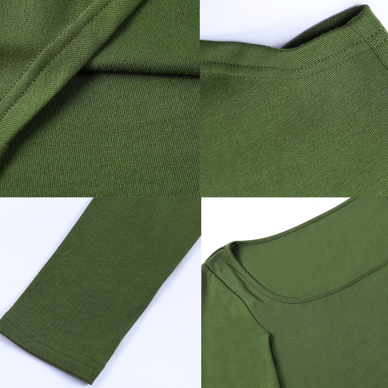 Áo Thun Tay Dài Cổ Vuông Màu Sắc Đơn Giản Cho Nữ