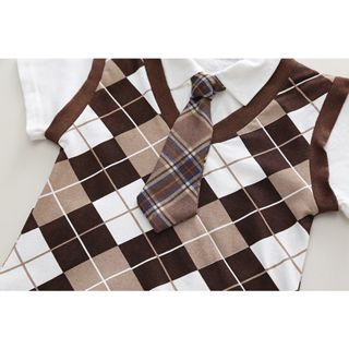 Set Áo Thun POLO Tay Ngắn Và Chân Váy Ngắn Họa Tiết Caro Dễ Thương Cho Bé Gái 1-7 Tuổi