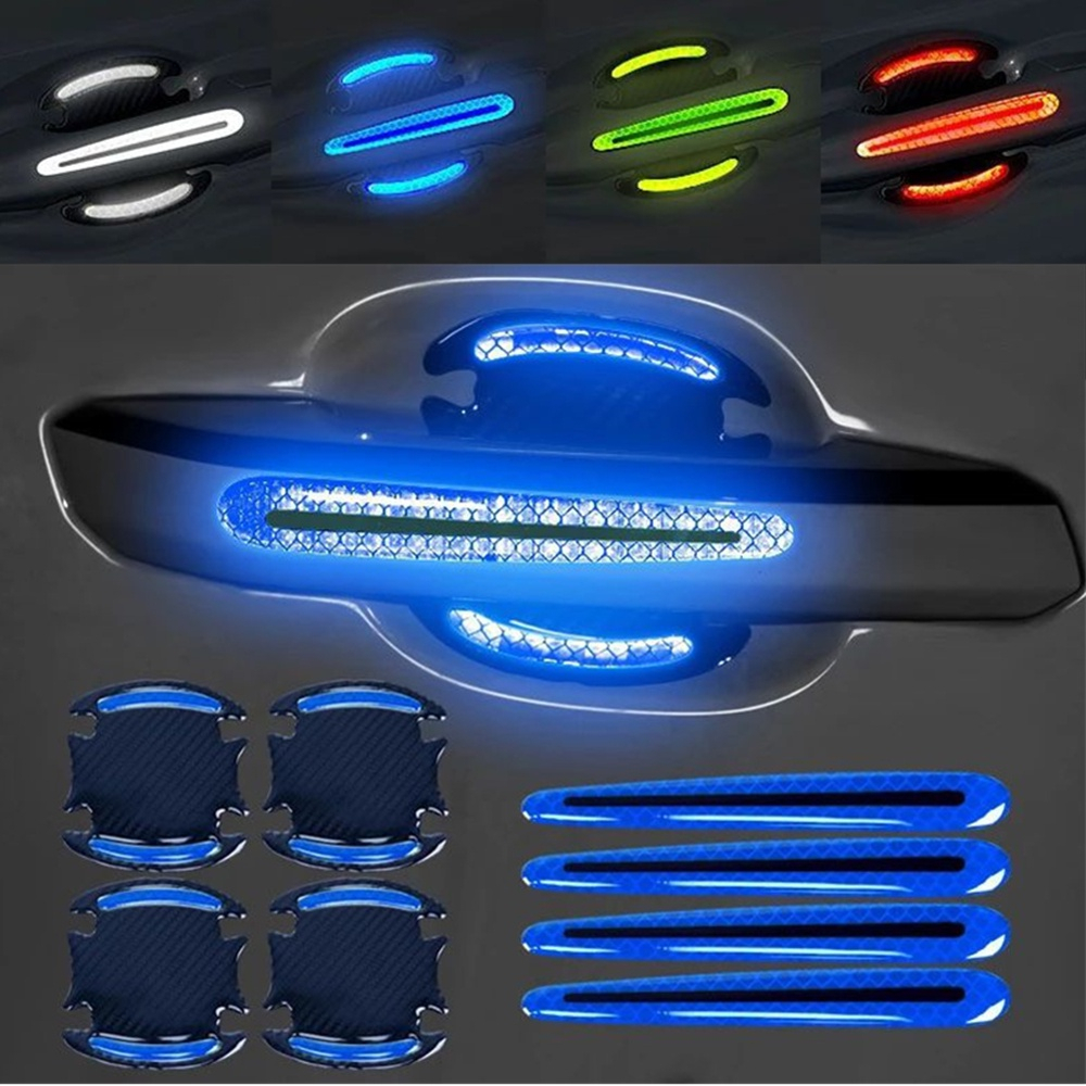 Set 8 Xe Hơi Miếng Dán Phản Quang Cảnh miếng dán tay nắm cửa xe hơi phản quang 3D kết cấu sợi carbon
