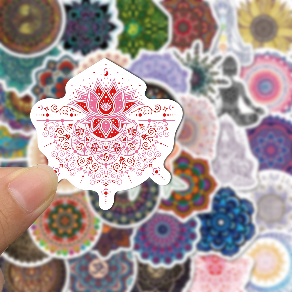 Set 50 Miếng Dán Trang Trí Mũ Bảo Hiểm / Máy Tính / Sổ Tay Họa Tiết Hoa Mandala Kiểu graffiti Độc Đáo Chống Thấm Nước