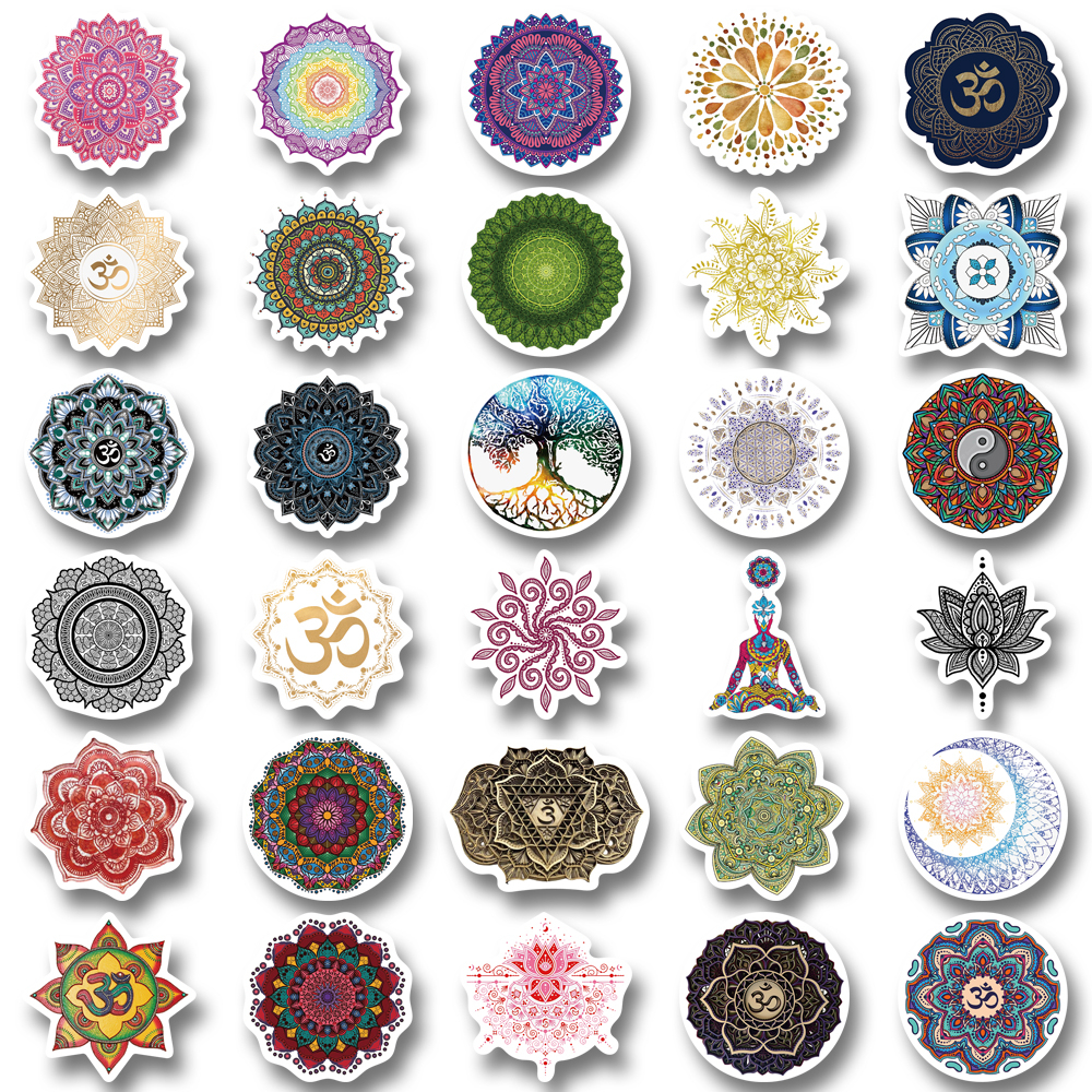 Set 50 Miếng Dán Trang Trí Mũ Bảo Hiểm / Máy Tính / Sổ Tay Họa Tiết Hoa Mandala Kiểu graffiti Độc Đáo Chống Thấm Nước