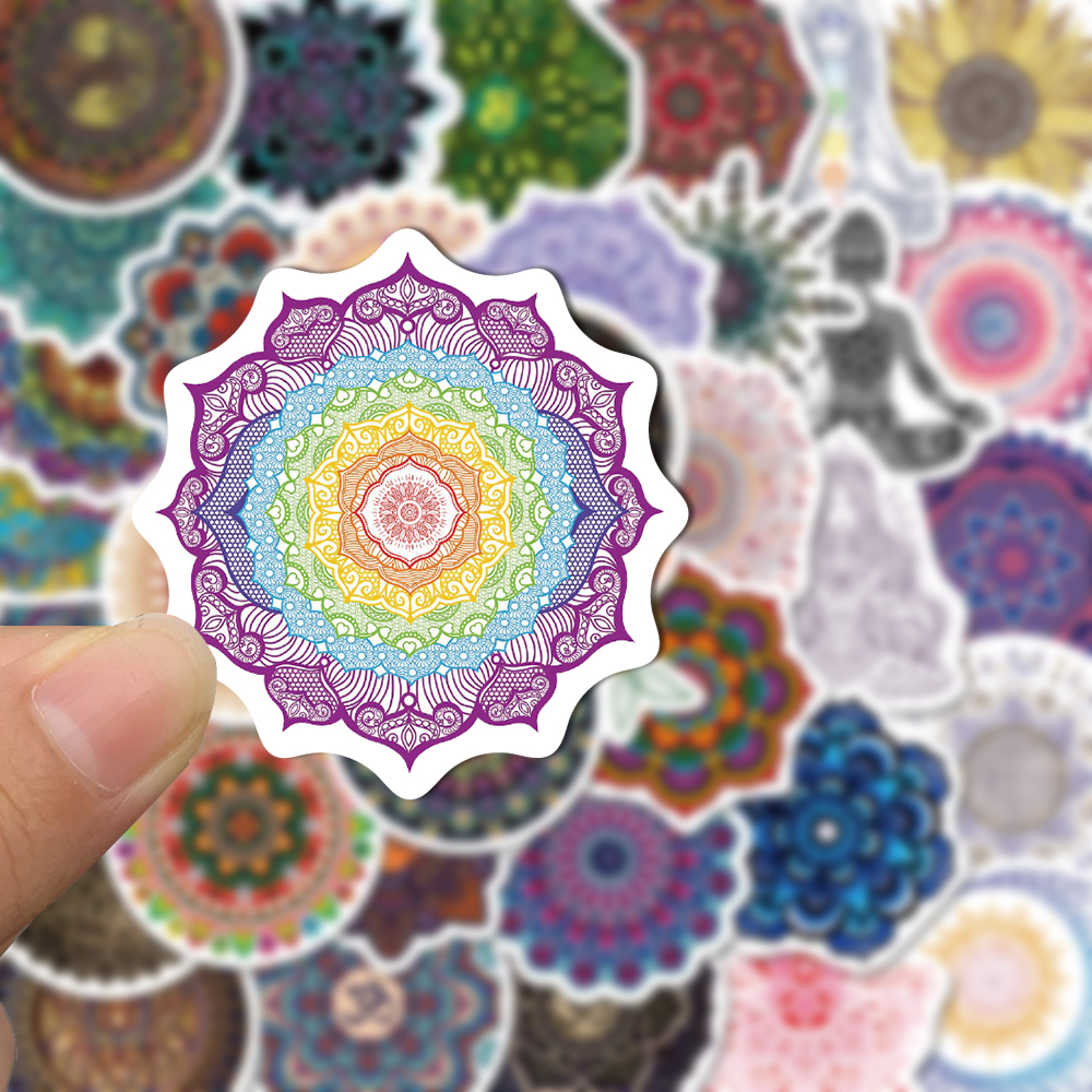 Set 50 Miếng Dán Trang Trí Mũ Bảo Hiểm / Máy Tính / Sổ Tay Họa Tiết Hoa Mandala Kiểu graffiti Độc Đáo Chống Thấm Nước